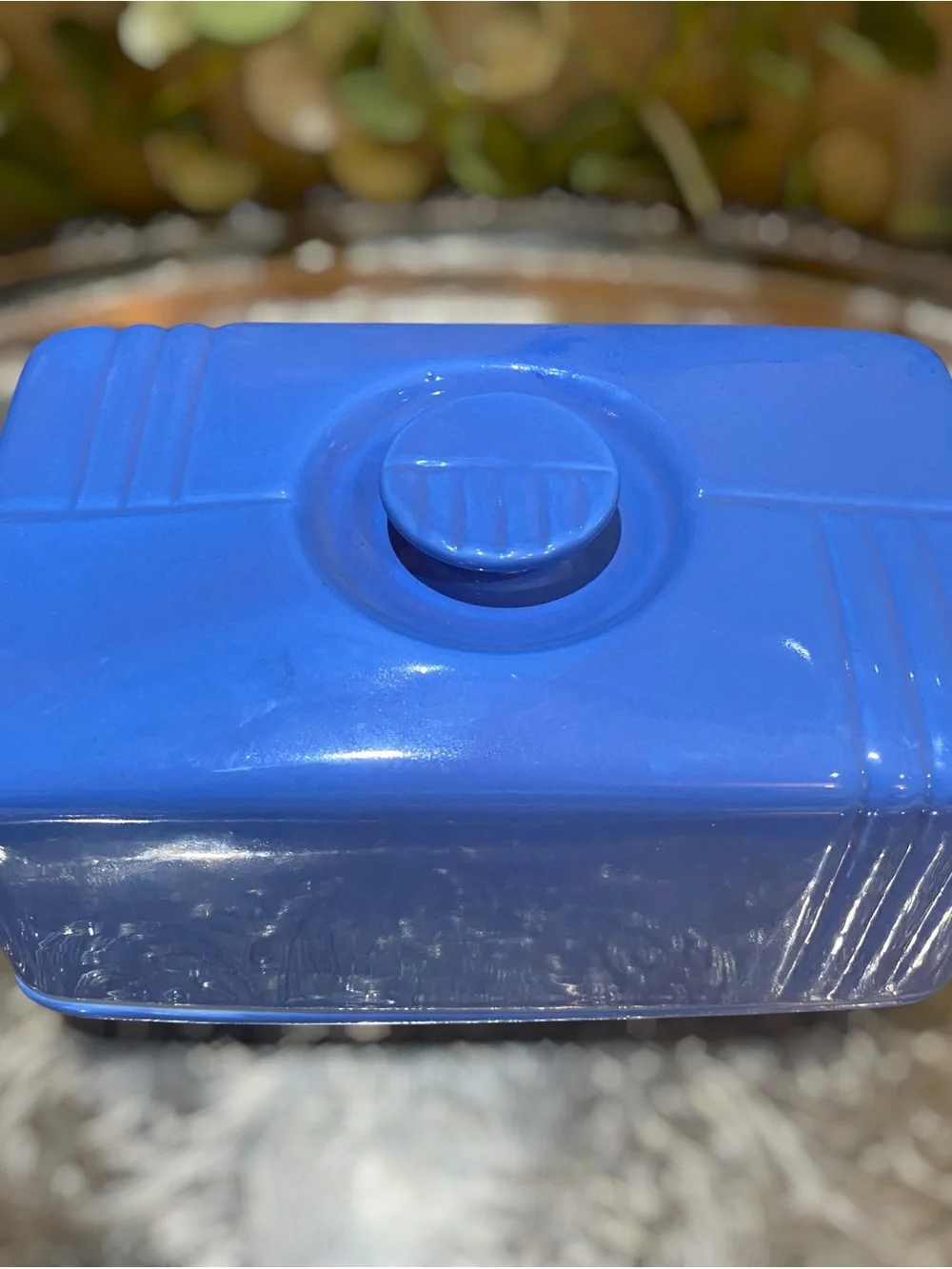 Vintage Hall Westinghouse Butter Dish Holds 1 Pound Blue Covered Art Deco